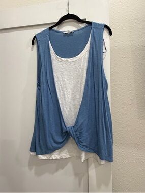 Blue & White Sleeveless Layered Tank with Front Twist from Spain